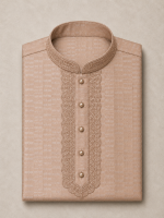 Premium Beige Jacquard Embroidered Panjabi - Image 2